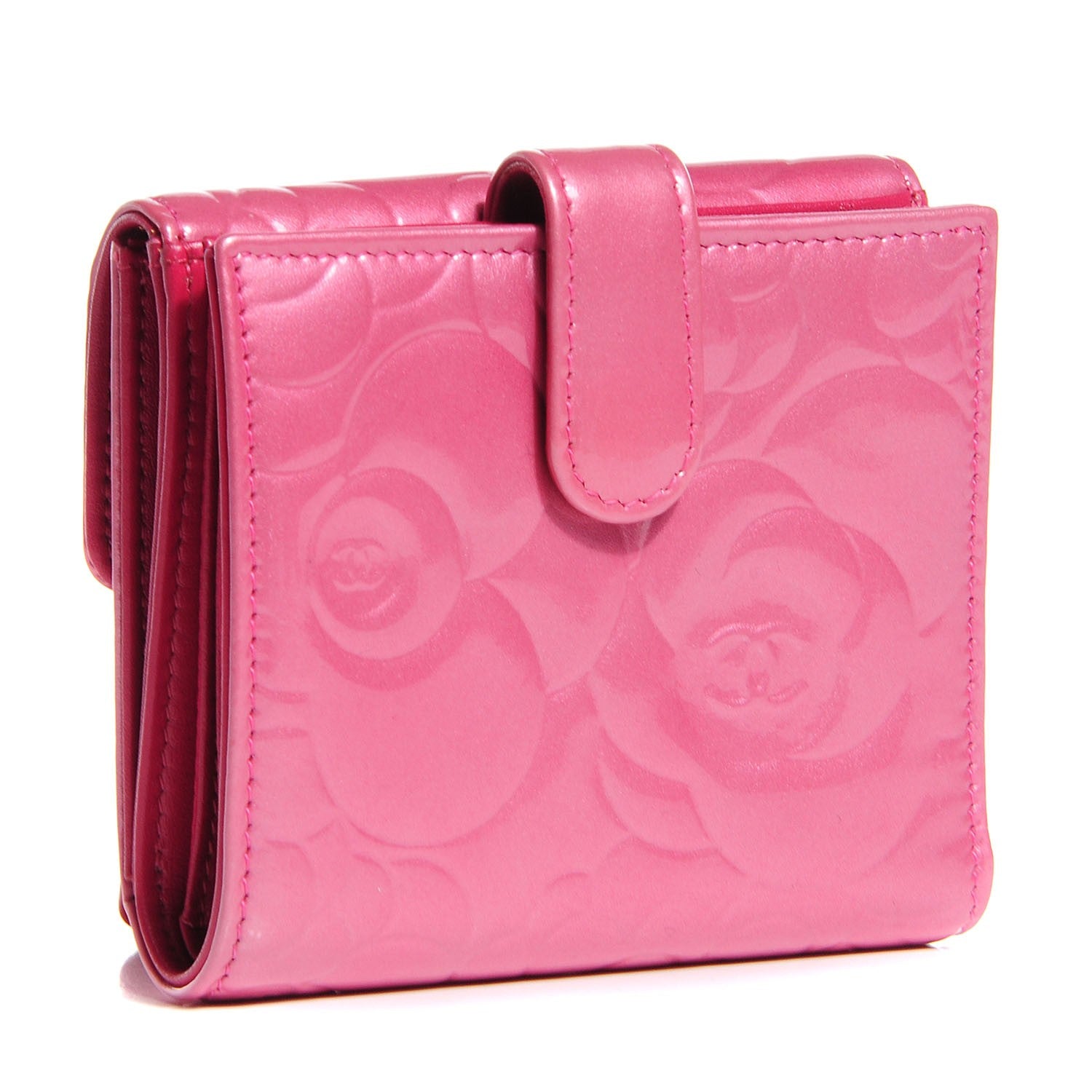 Chanel Patent Camellia Embossed French Wallet Pink 3 of 8