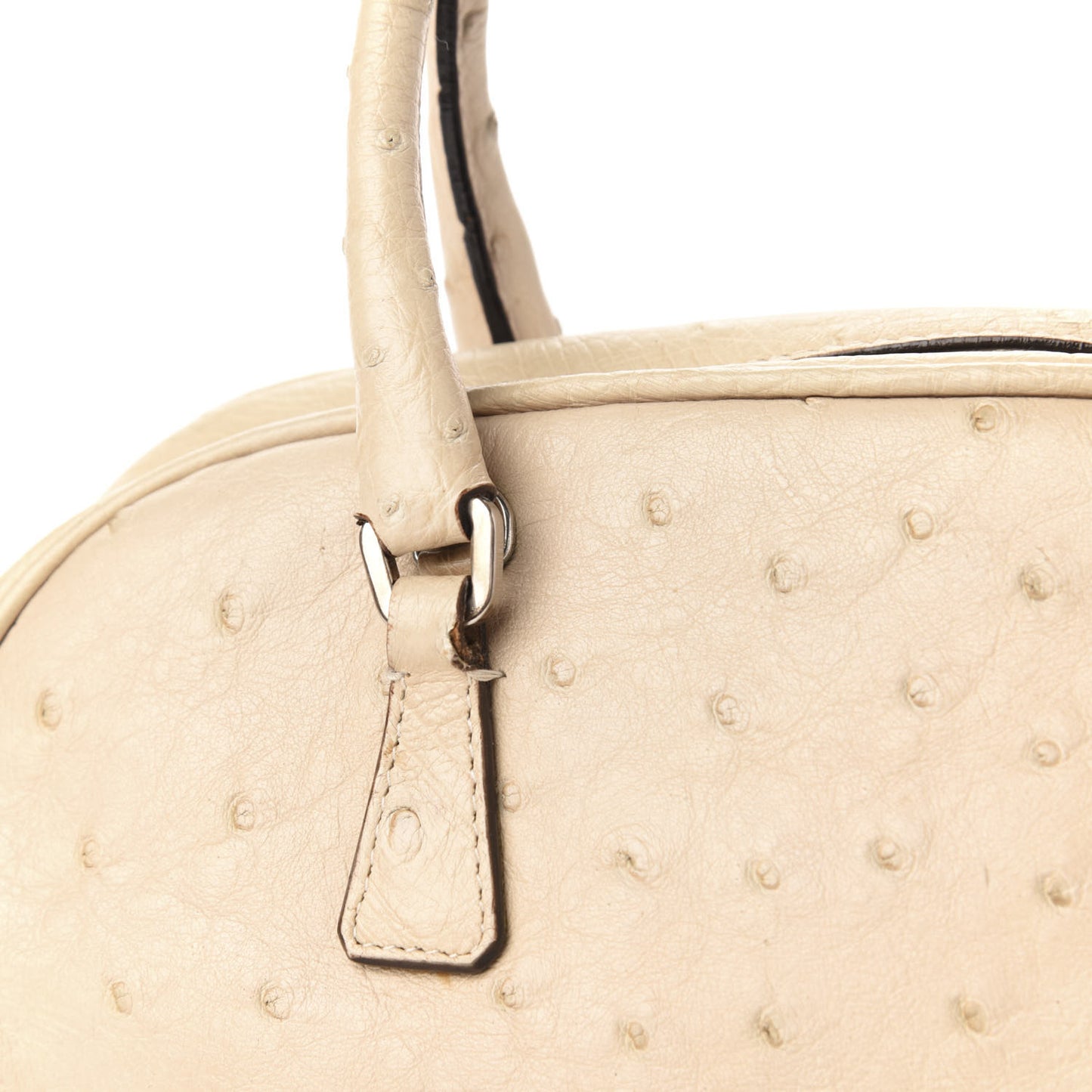 Ostrich Mini Bowling Bag Beige