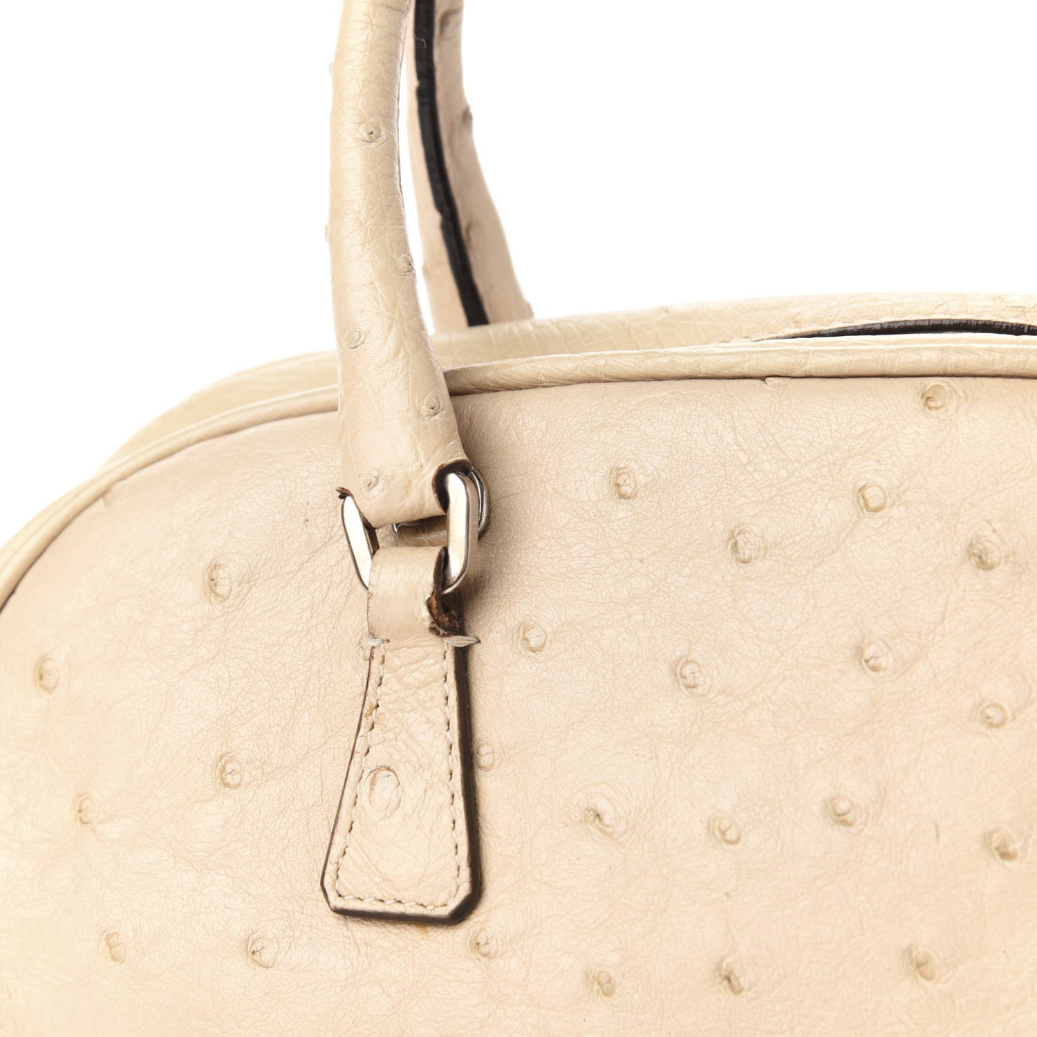 Prada Ostrich Mini Bowling Bag Beige 11 of 13