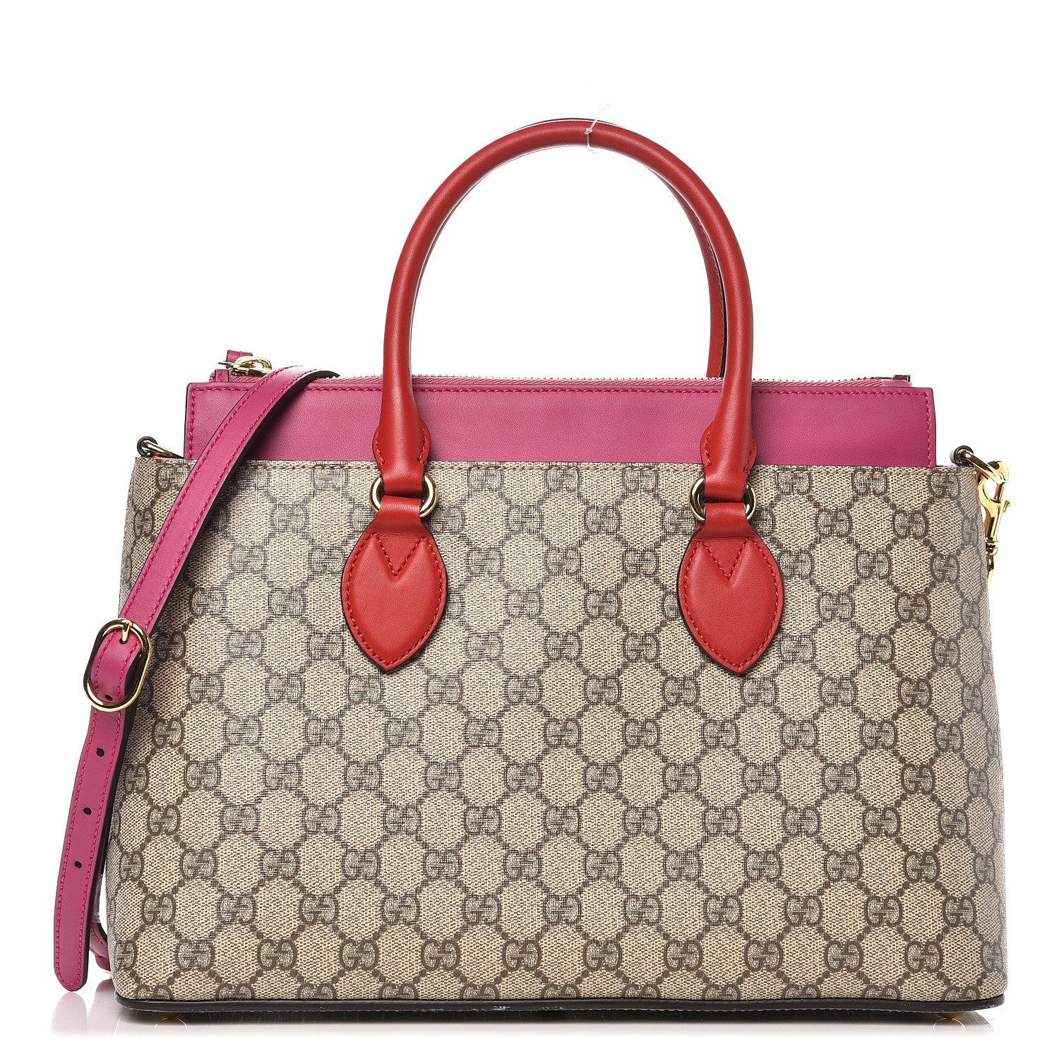 Gucci GG Supreme Monogram Moon Calfskin Small Zip Top Tote Beige Ebony Hibiscus Red New Rosette 1 of 7