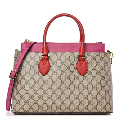 Gucci GG Supreme Monogram Moon Calfskin Small Zip Top Tote Beige Ebony Hibiscus Red New Rosette 1 of 7
