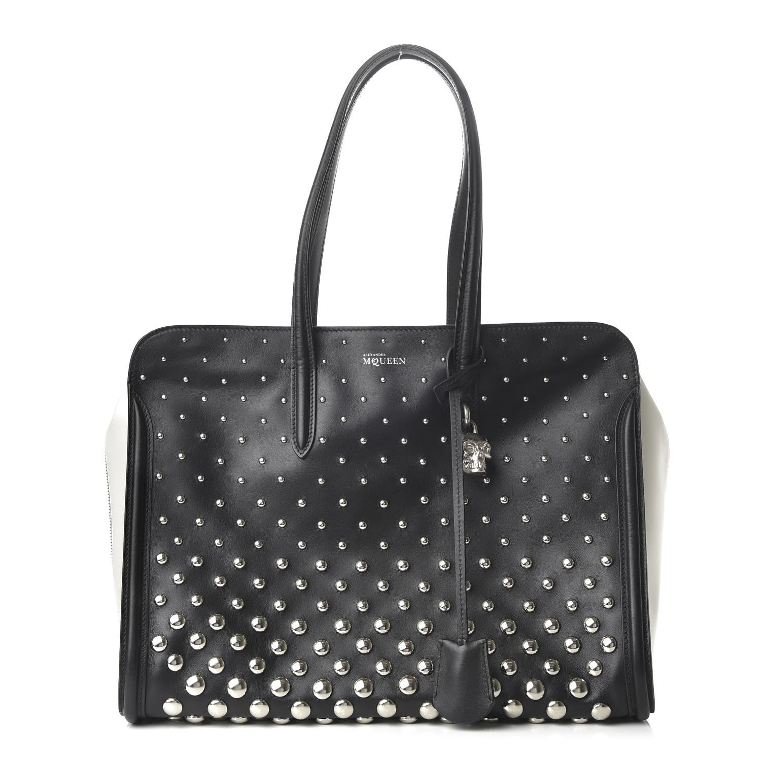 Alexander McQueen Calfskin Large Studded Padlock Zip Around Tote Black White 1 of 9