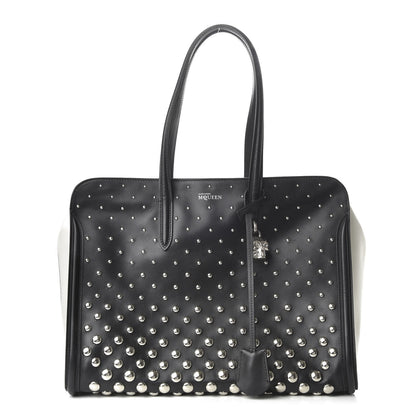 Alexander McQueen Calfskin Large Studded Padlock Zip Around Tote Black White 1 of 9