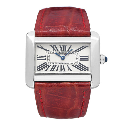 Cartier Stainless Steel Alligator 32mm Tank Divan Quartz Watch Red 1 of 7