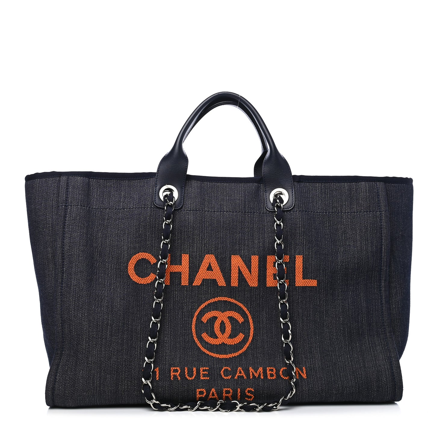 Denim Large Deauville Tote Blue Orange