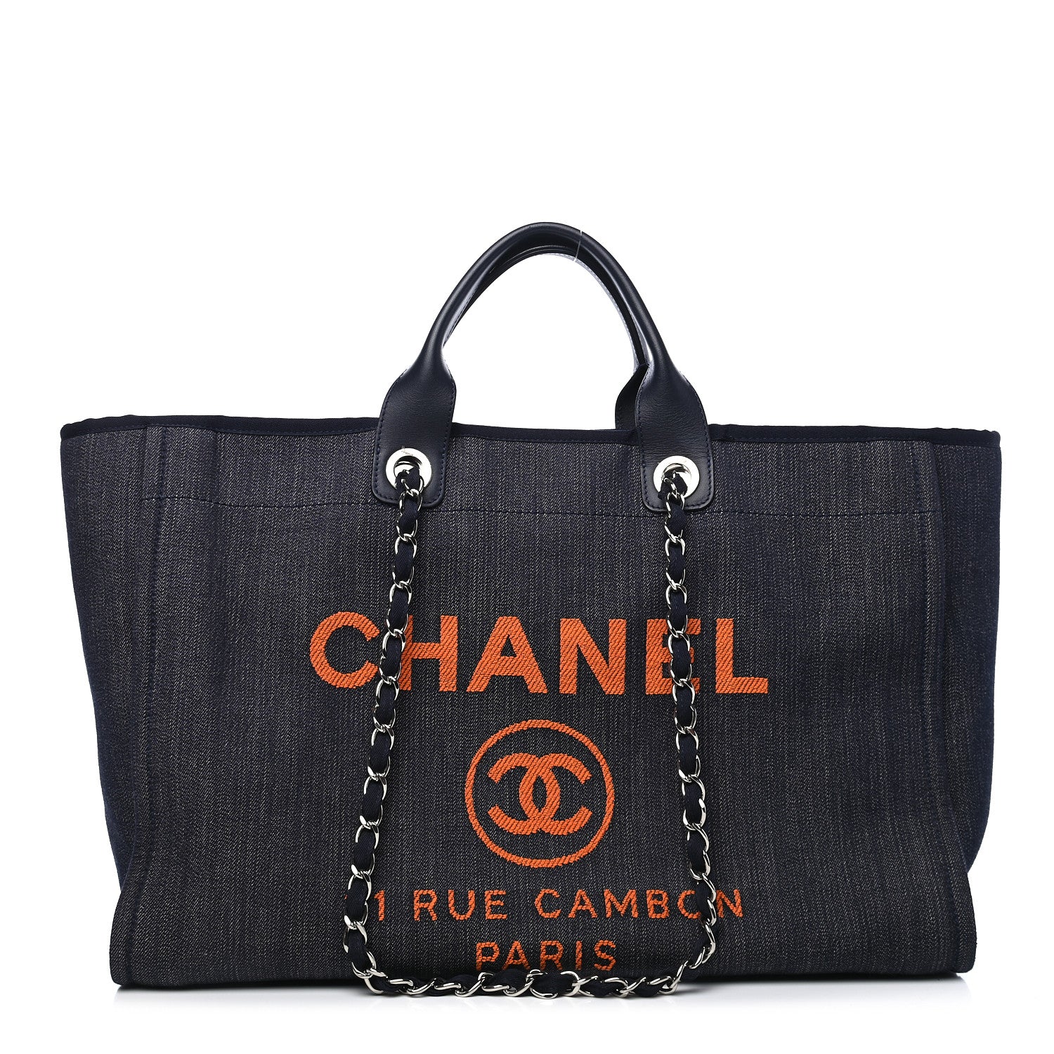 Chanel Denim Large Deauville Tote Blue Orange 1 of 9
