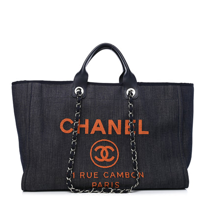 Chanel Denim Large Deauville Tote Blue Orange 1 of 9
