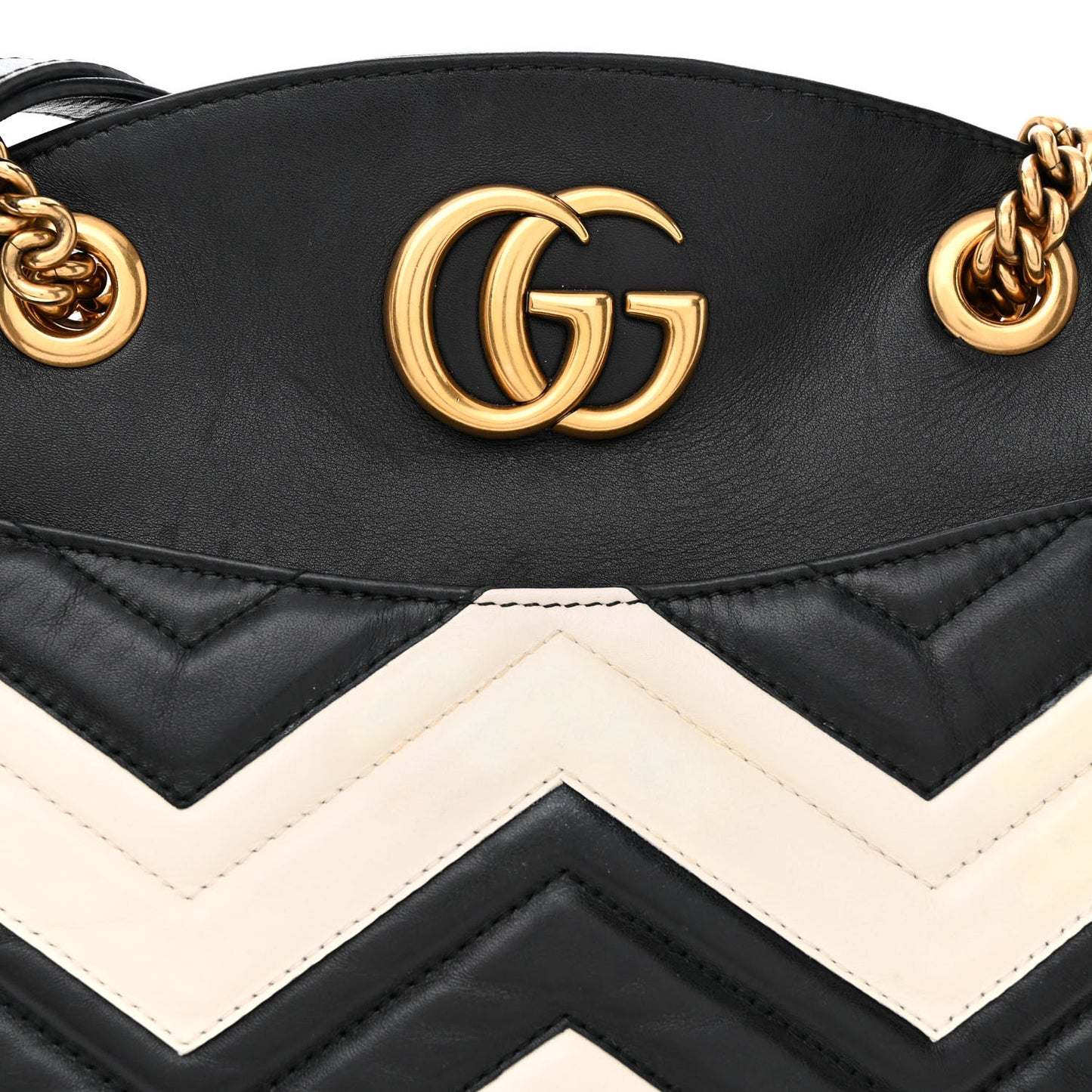Calfskin Matelasse Medium GG Marmont Open Top Shoulder Bag Black White