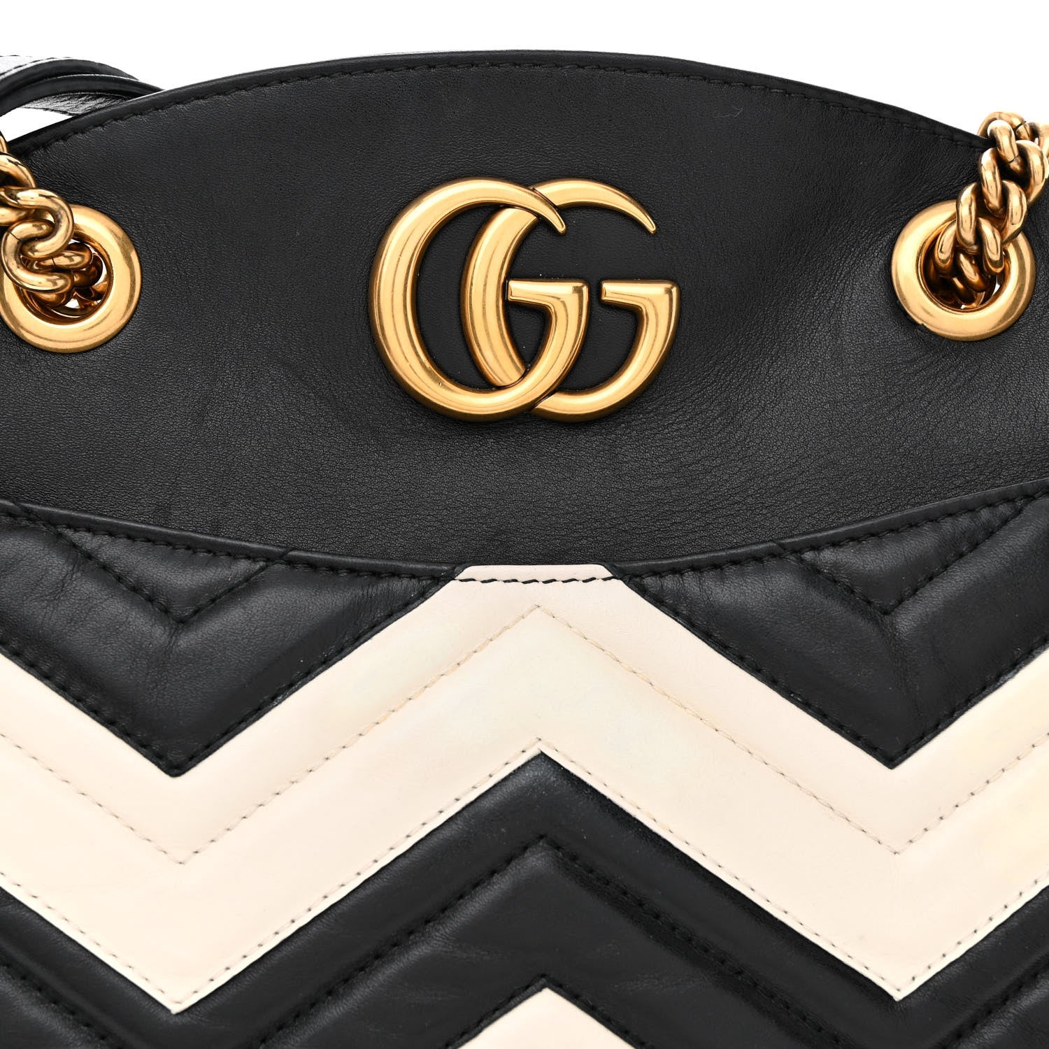 Gucci Calfskin Matelasse Medium GG Marmont Open Top Shoulder Bag Black White 11 of 13