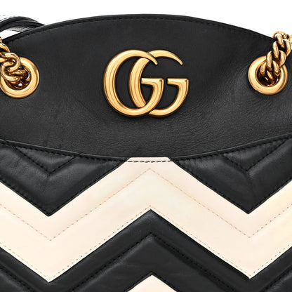 Gucci Calfskin Matelasse Medium GG Marmont Open Top Shoulder Bag Black White 11 of 13