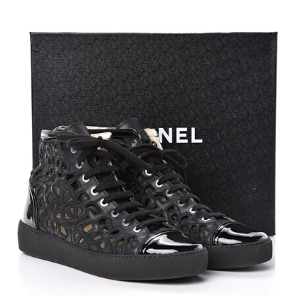 Chanel Patent Grained Goatskin Hollow Out Flower Sneakers 40.5 Black 7 of 7