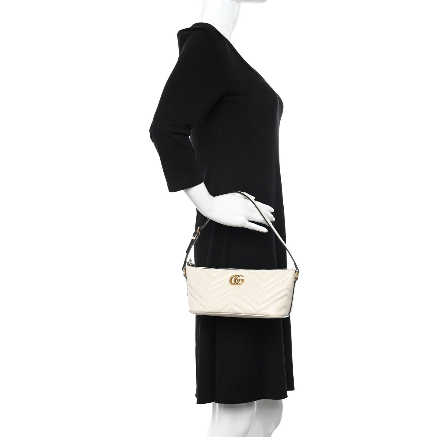 Calfskin Matelasse Chevron GG Marmont Sling Shoulder Bag Mystic White