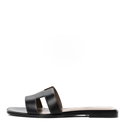 Hermes Box Calfskin Oran Sandals 38 Black 1 of 4