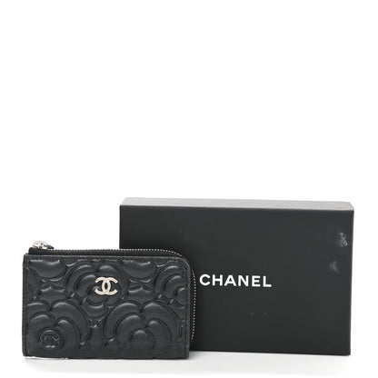 Chanel Lambskin Camellia Embossed Key Holder Case Black 8 of 8