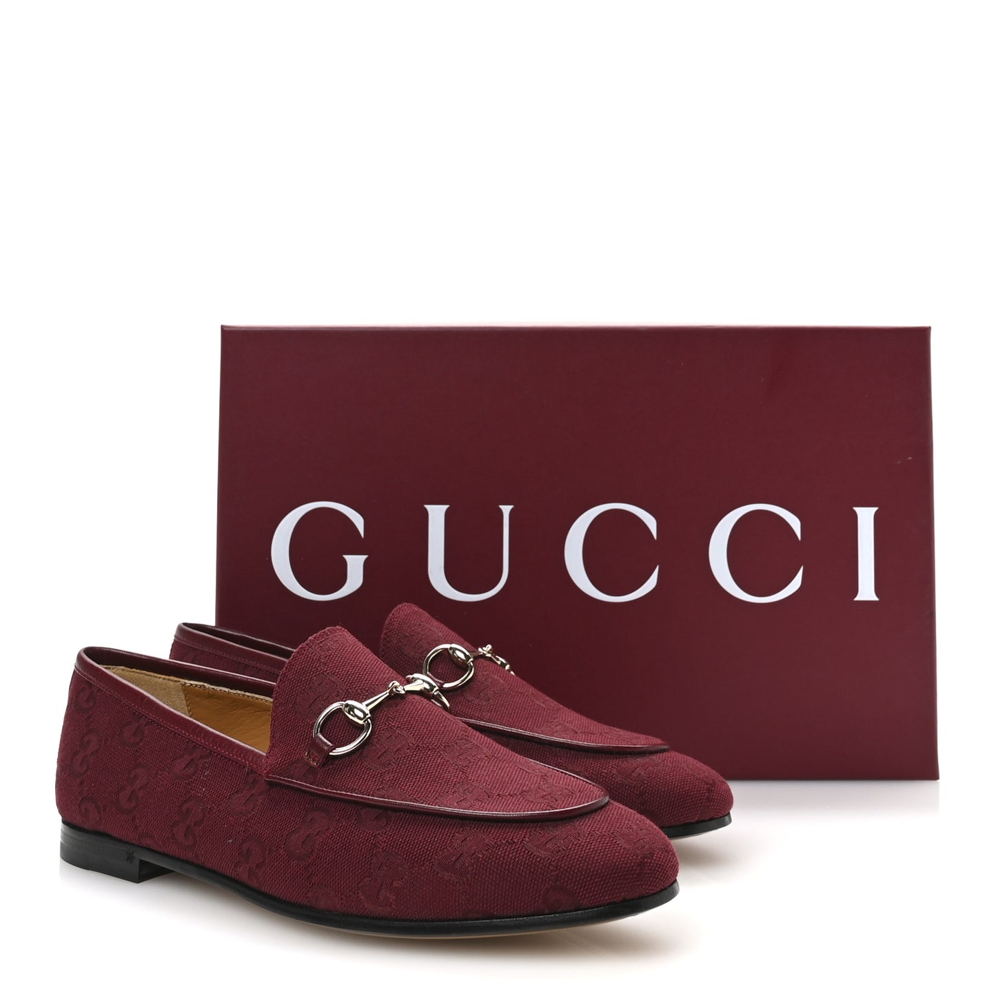 New Canvas GG Monogram Malaga Kid Horsebit Womens Jordaan Loafers 36.5 Rosso Ancora
