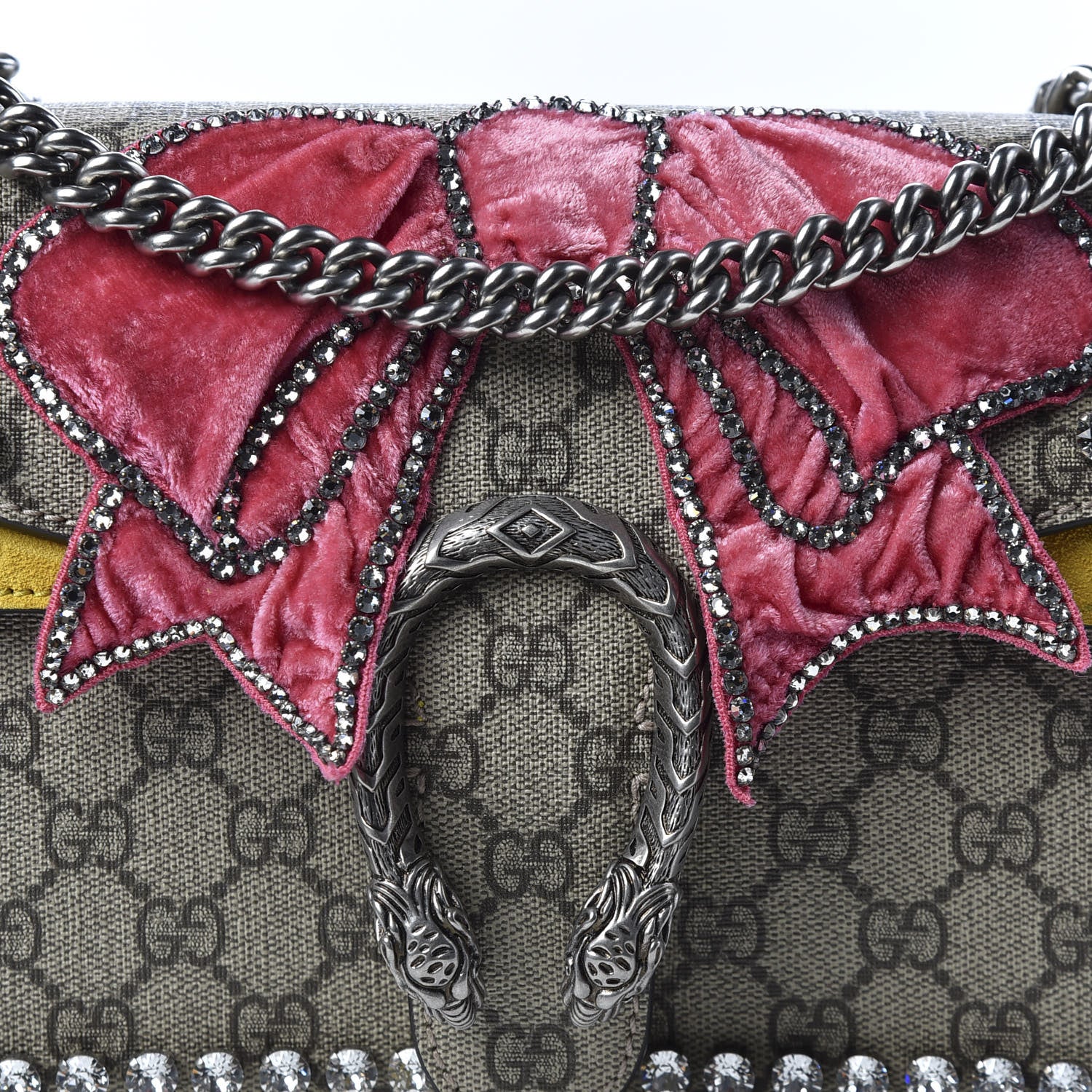 Gucci GG Supreme Monogram Crystal Bow Embroidered Small Dionysus Shoulder Bag Yellow 9 of 9