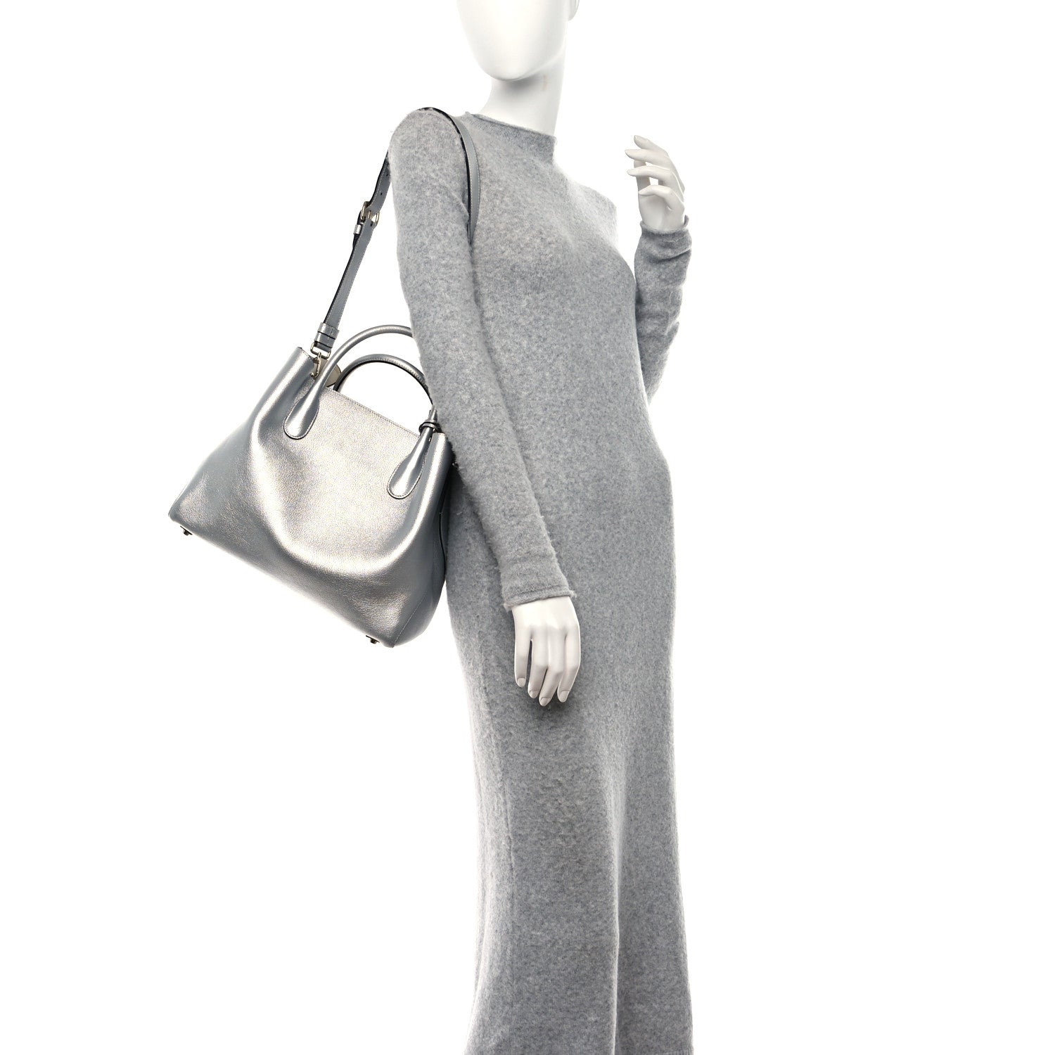 Christian Dior Metallic Supple Grained Calfskin Medium Open Bar Tote Silver 2 of 10