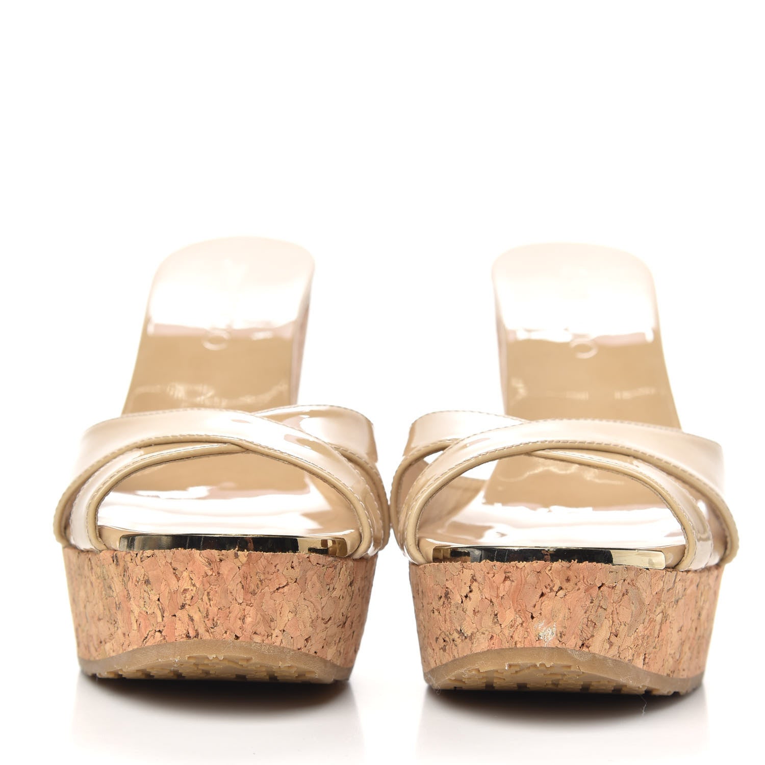 Jimmy Choo Patent Calfskin Cork Wedge Sandal 37.5 Nude 2 of 9
