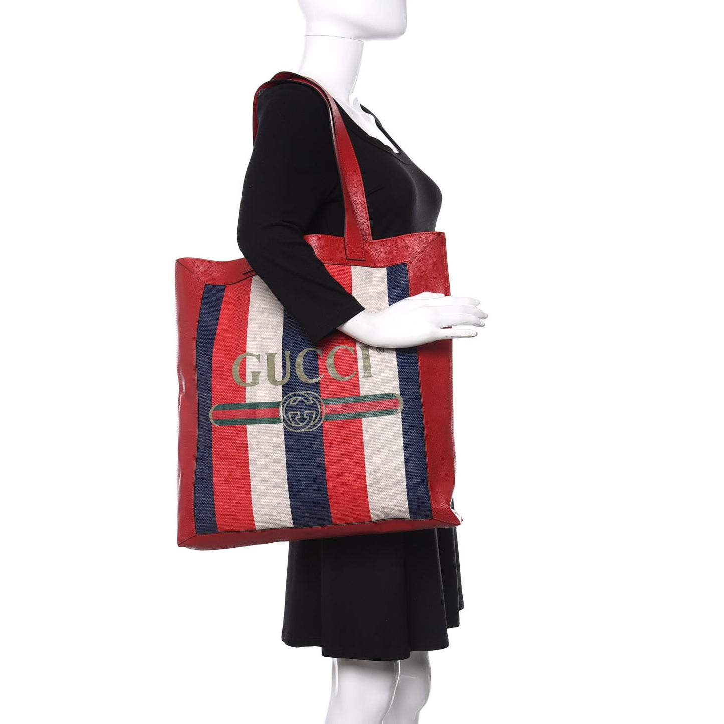 Canvas Calfskin Sylvie Stripe Logo Mens Tote Red White Blue