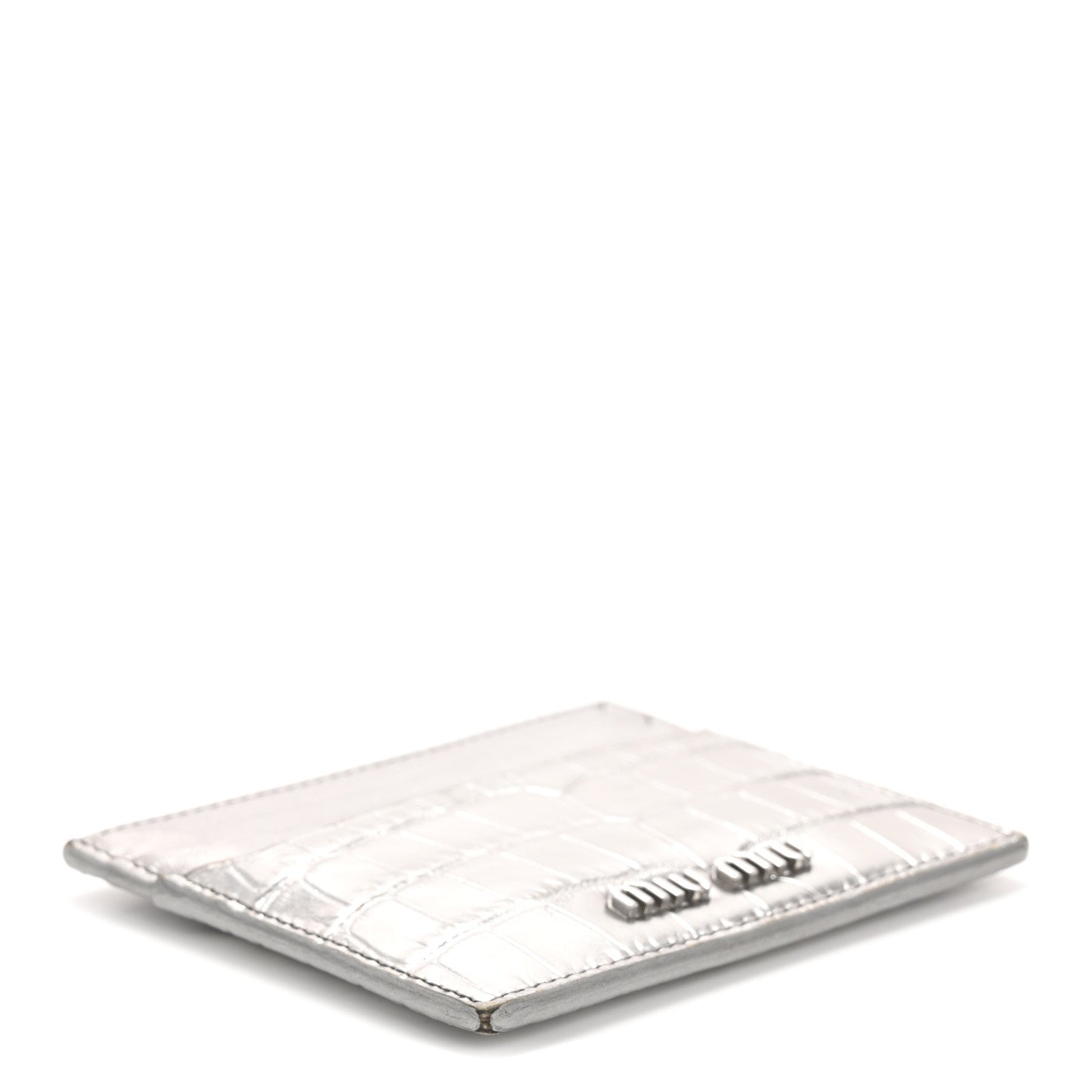 Miu Miu Crocodile Embossed Card Holder Silver 4 of 12