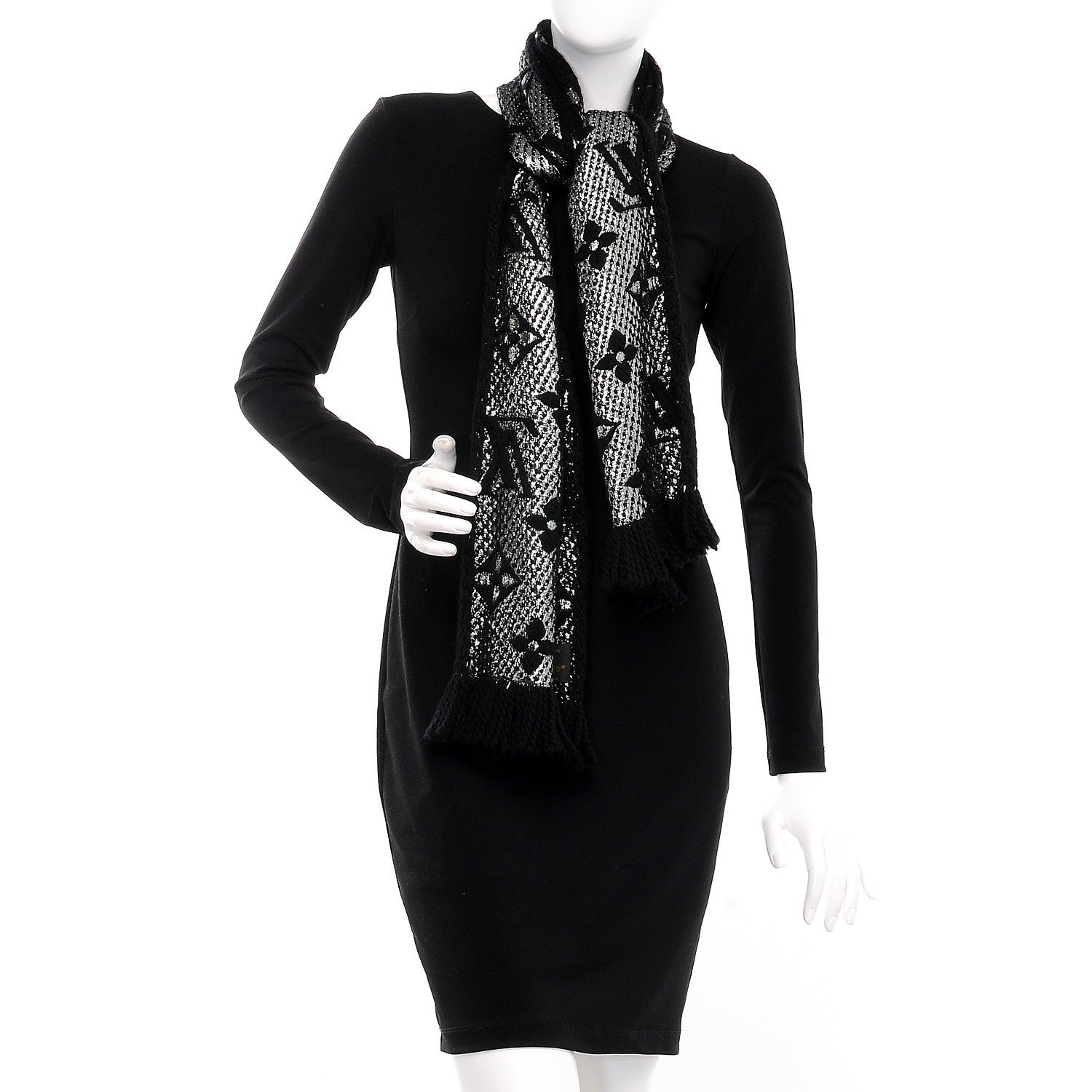 Louis Vuitton Wool Silk Logomania Shine Scarf Black 2 of 4
