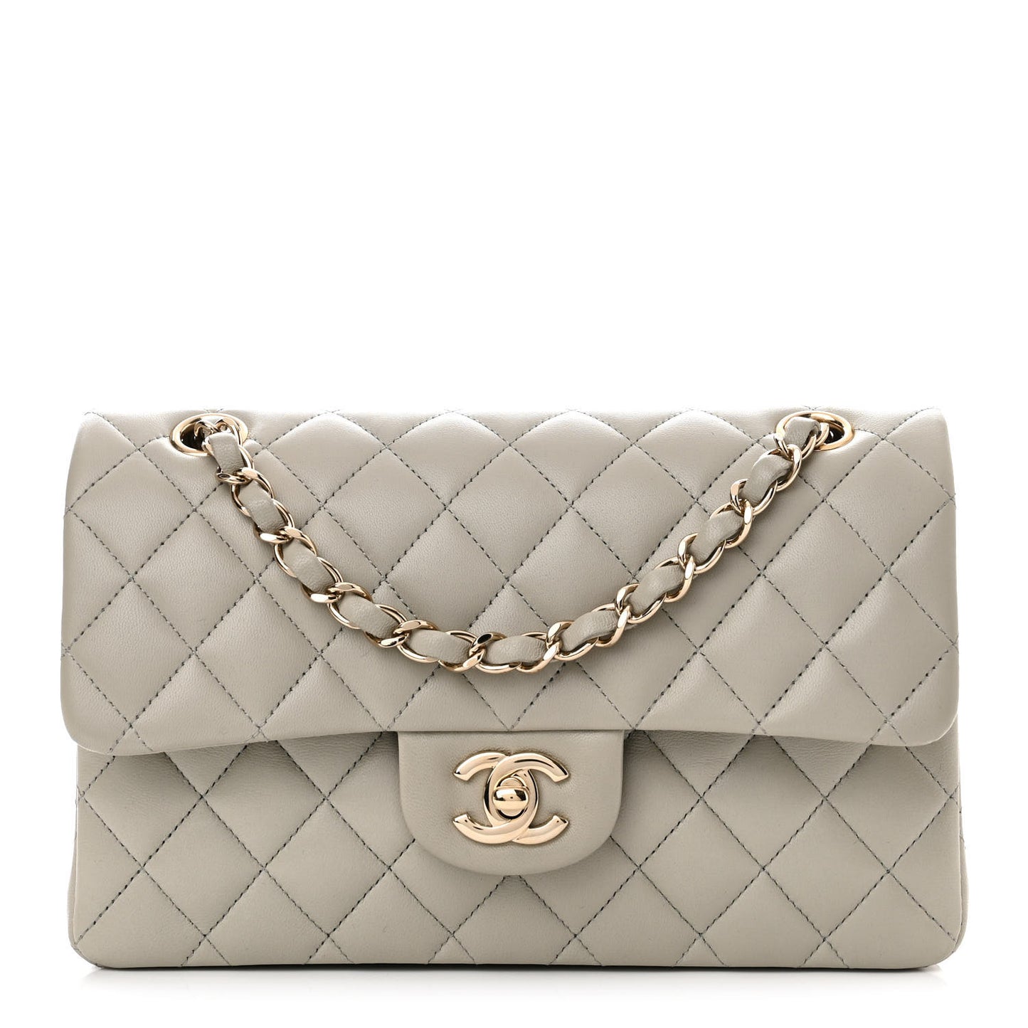 Lambskin Quilted Small Double Flap Grey
