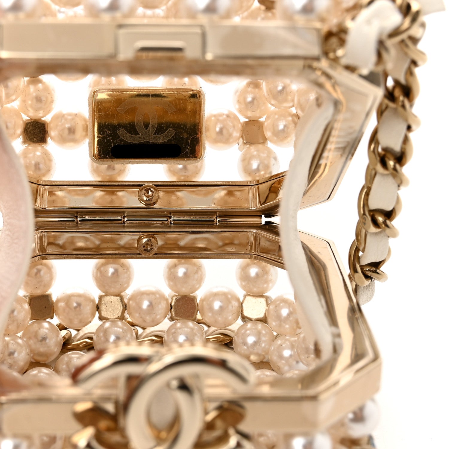 Chanel Metal Pearl Minaudiere CC Mini Evening Bag White Gold Multicolor 5 of 11