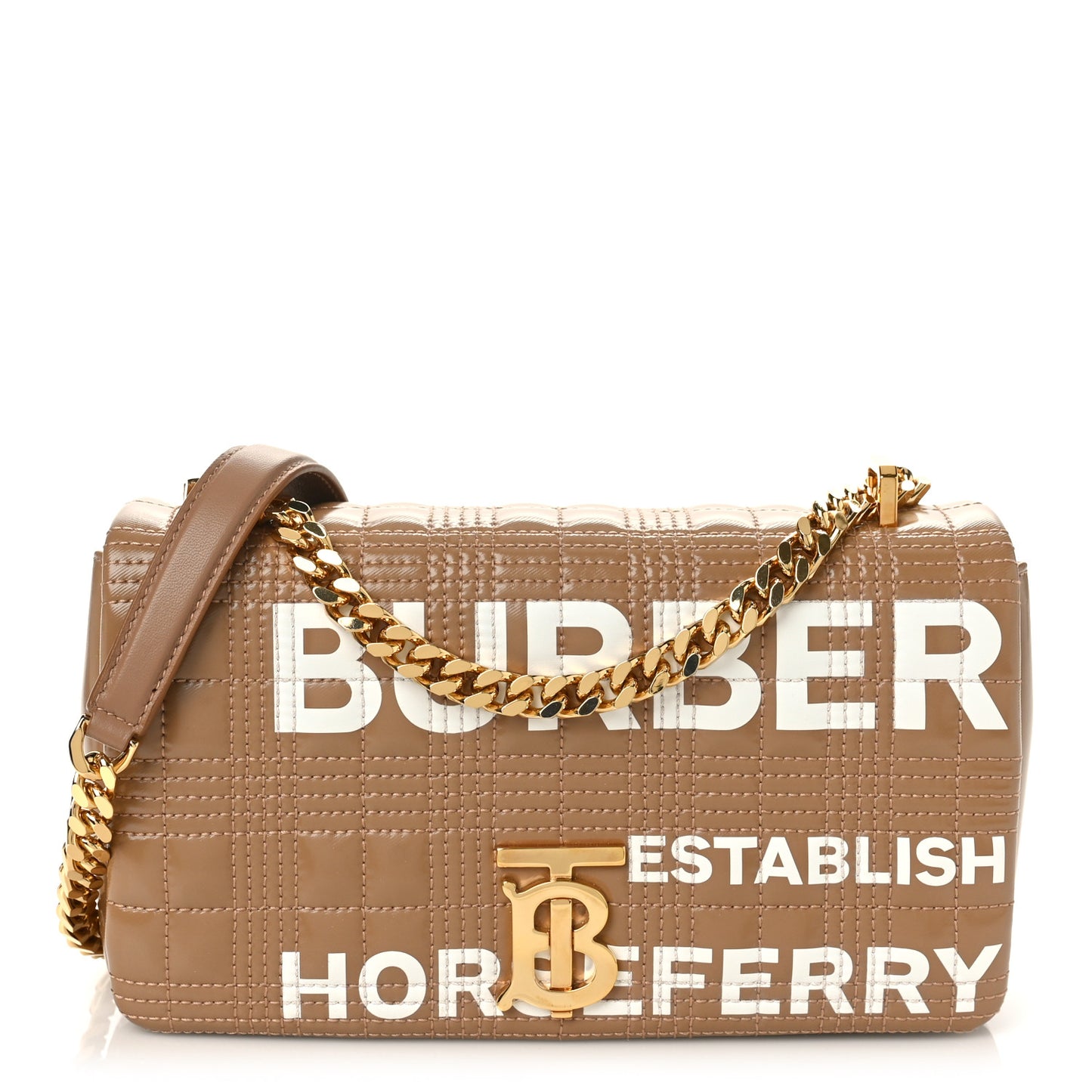 Patent Quilted Horseferry Print Small Lola Bag Tan