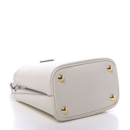 Prada Saffiano Cuir Calfskin Small Panier Bucket Bag White Black 3 of 12