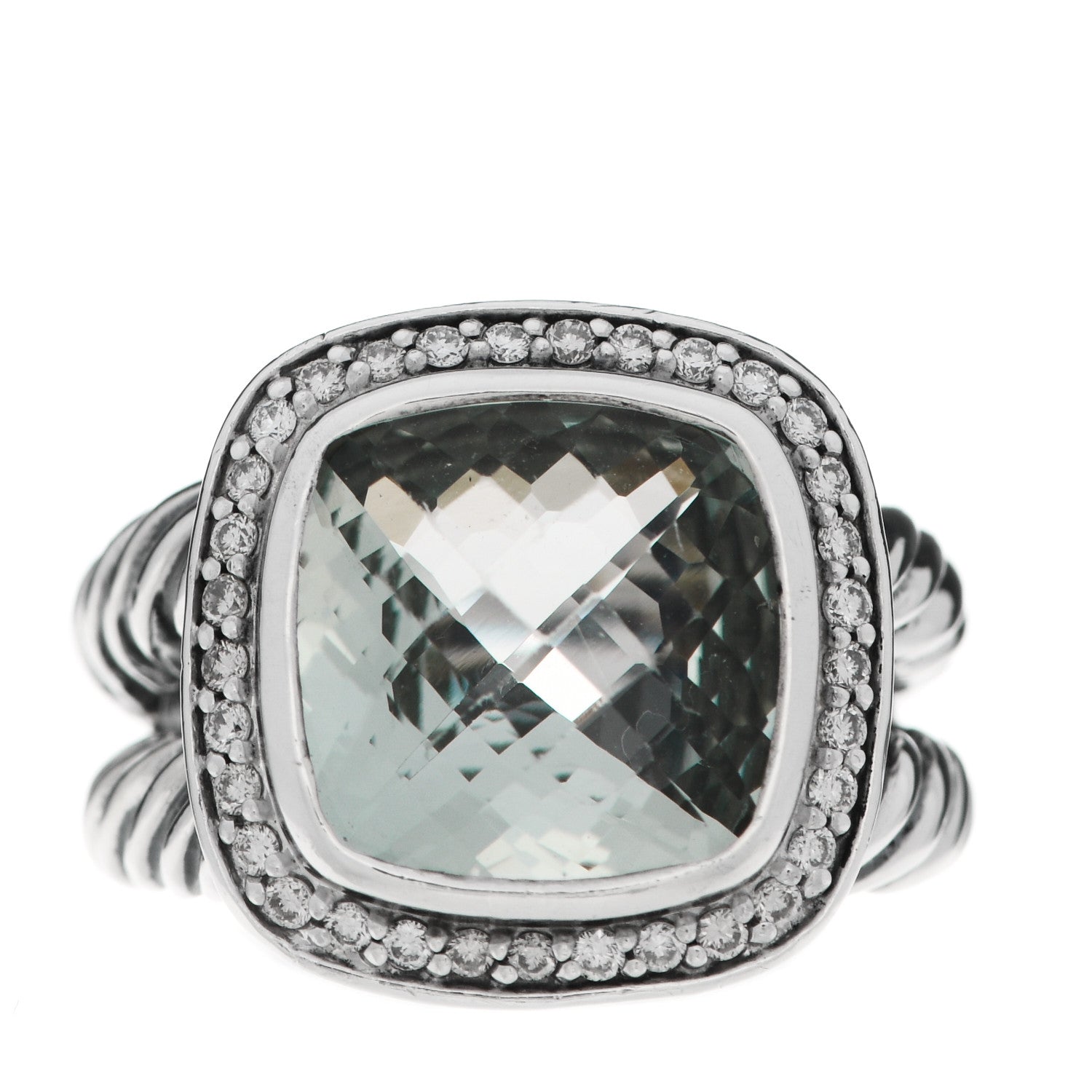 David Yurman Sterling Silver Diamond Prasiolite 11mm Albion Ring 52 6 1 of 5