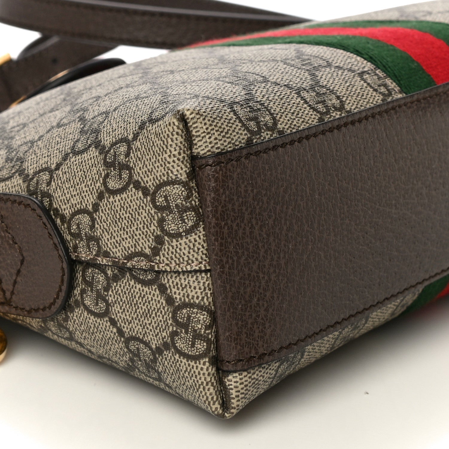 Gucci GG Supreme Monogram Textured Dollar Calfskin Web Small Ophidia Dome Shoulder Bag Beige Ebony New Acero 9 of 11