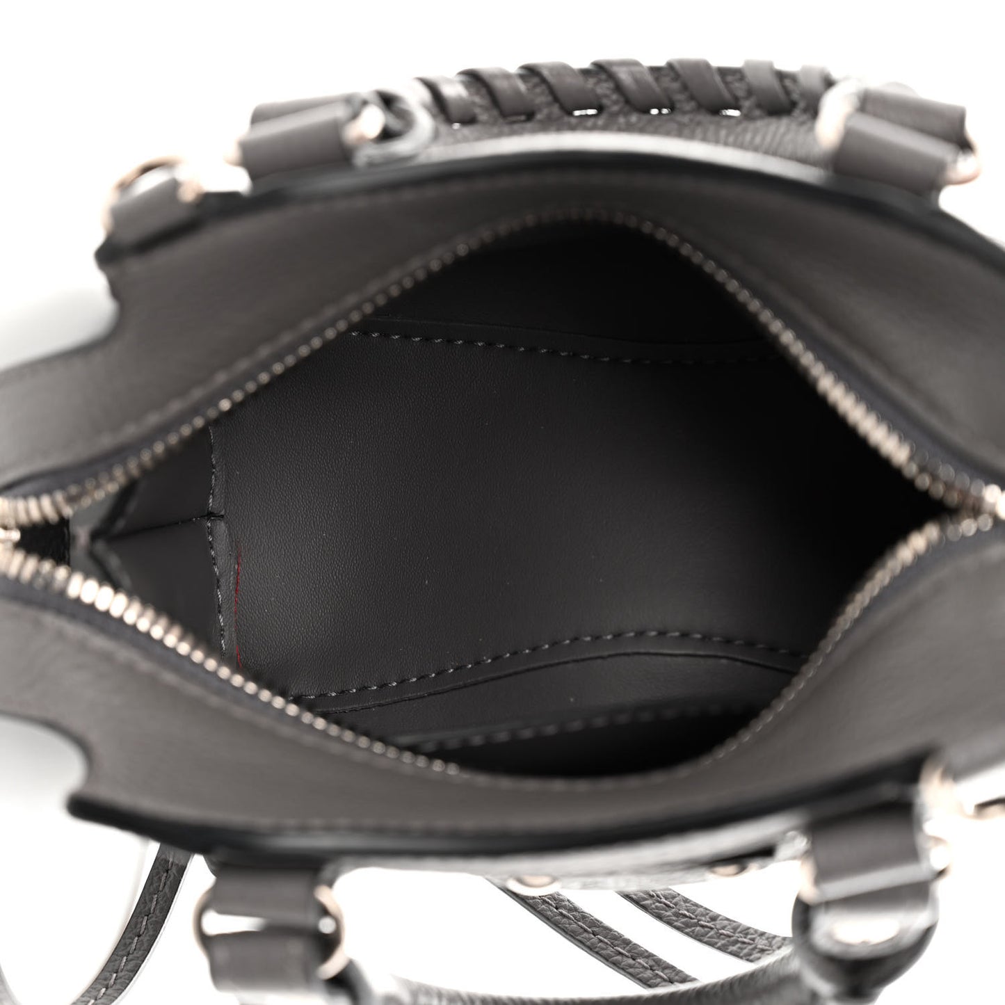 Grained Calfskin Neo Classic Silver Hardware Nano City Crossbody Dark Grey