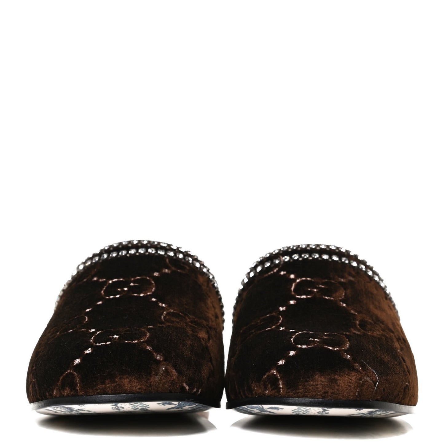 Velvet GG Monogram Crystal Womens Slippers 37 Brown Vintage Cocoa