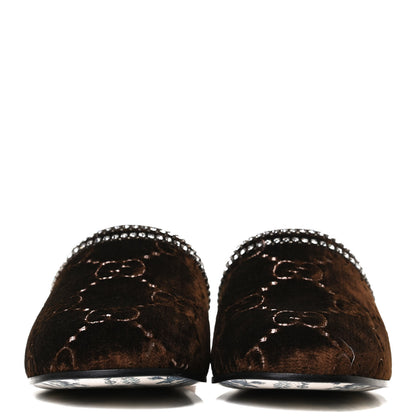 Gucci Velvet GG Monogram Crystal Womens Slippers 37 Brown Vintage Cocoa 2 of 11