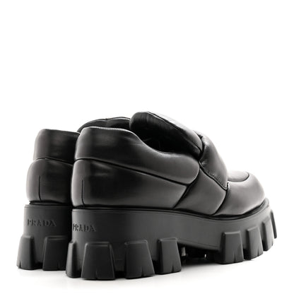 Prada Nappa Soft Metal Triangle Logo Loafers 38.5 Black 4 of 11