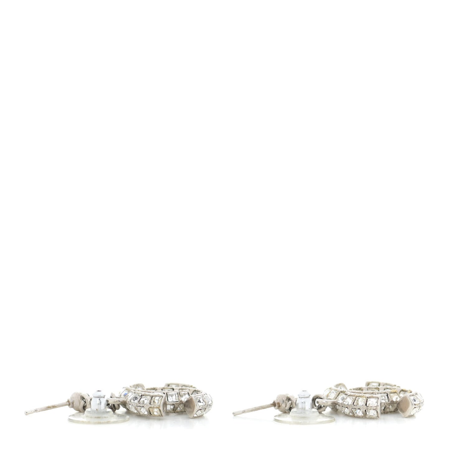 Baguette Crystal CC Drop Earrings Silver