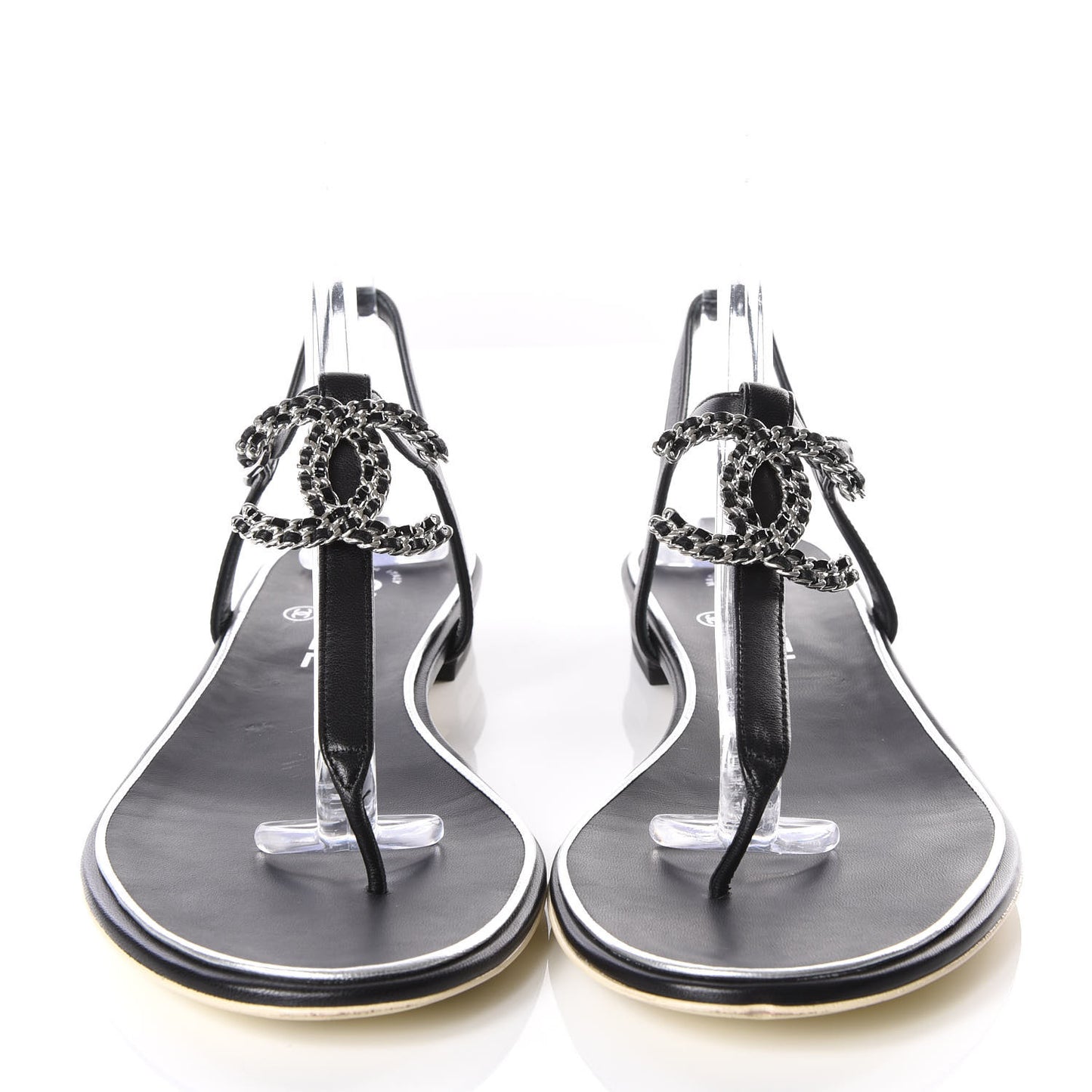 Lambskin CC Chain Thong Sandals 41 Black