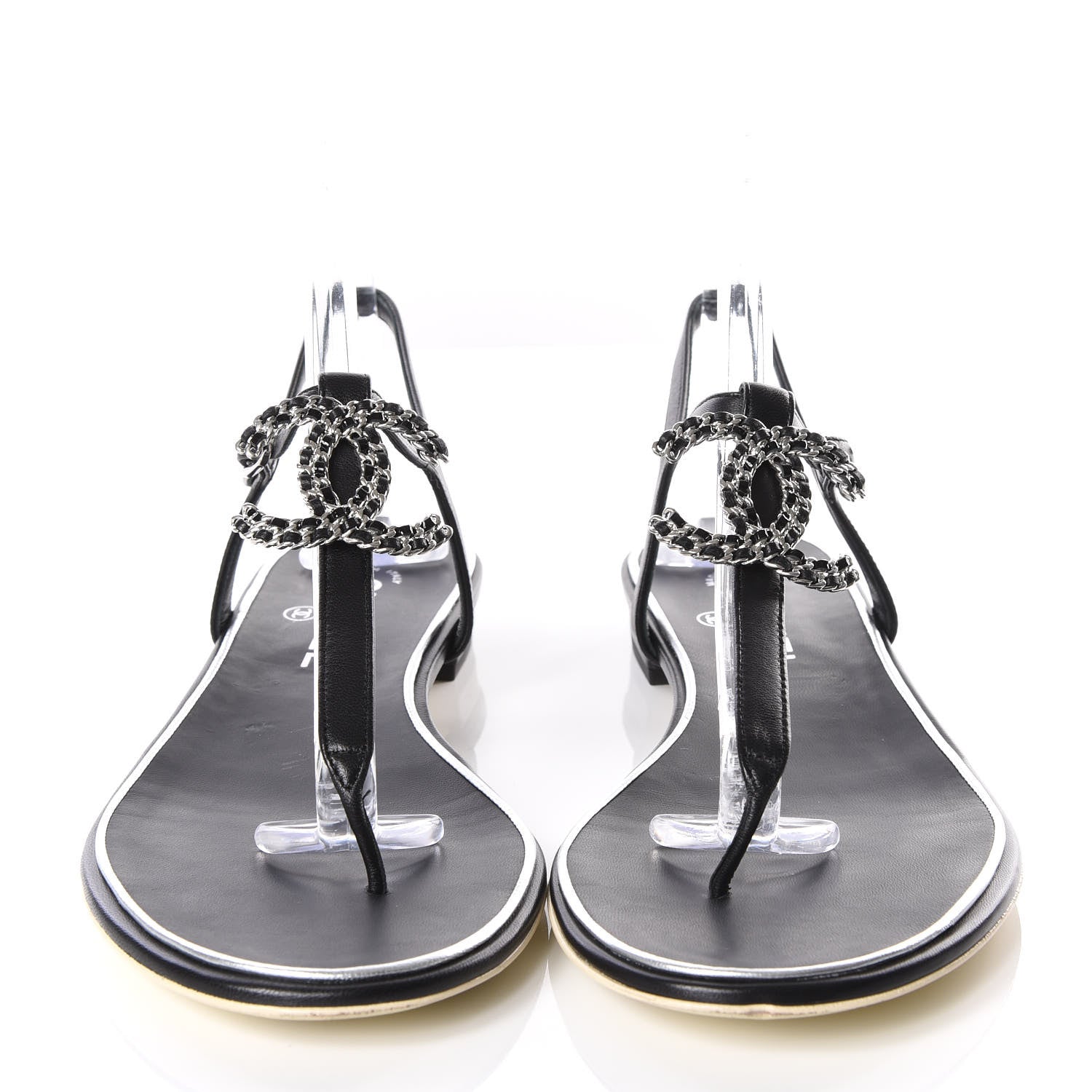 Chanel Lambskin CC Chain Thong Sandals 41 Black 3 of 8
