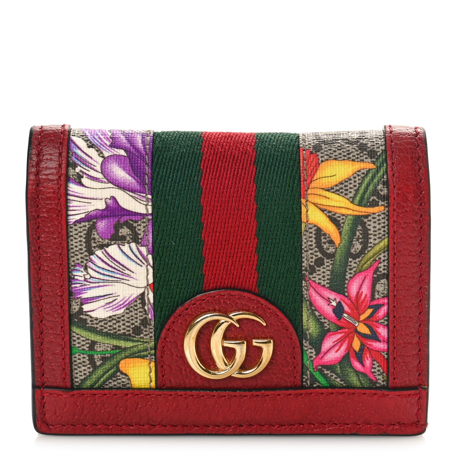 Gucci GG Supreme Monogram Flora Web Ophidia Card Case Red 1 of 9