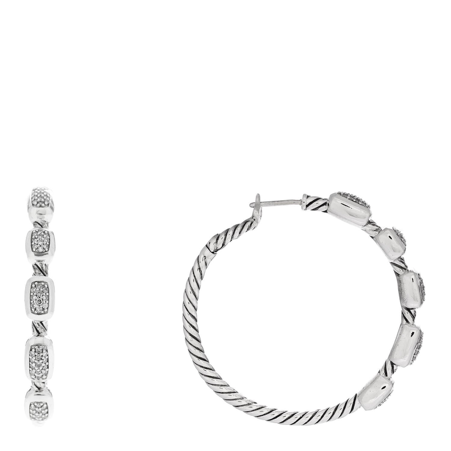 David Yurman Sterling Silver Diamond Confetti Hoop Earrings 1 of 4