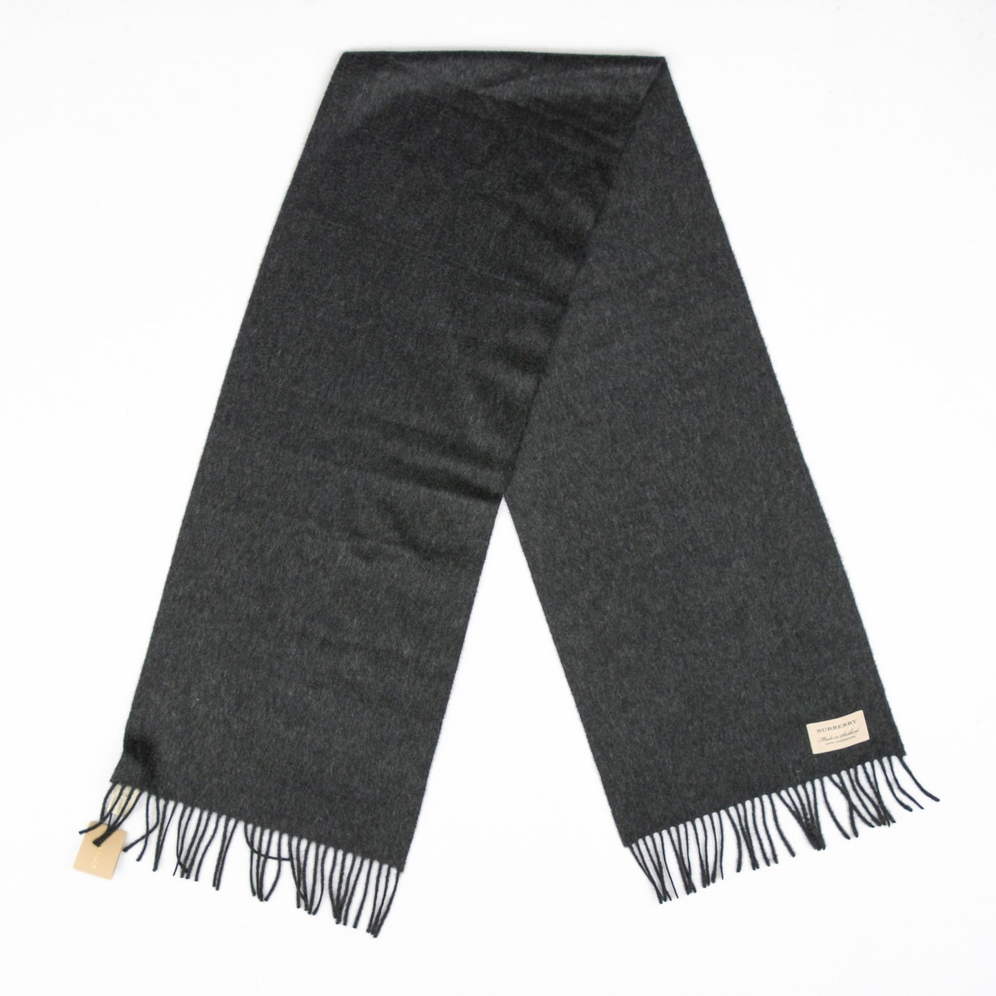 Cashmere Embroidered Fringe Scarf Charcoal