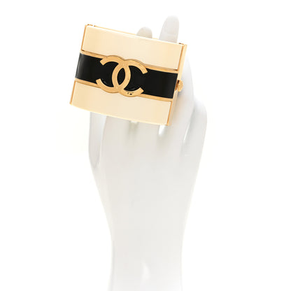 Chanel Resin Enamel CC Cuff Bracelet White Black Gold 2 of 6