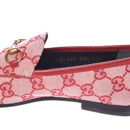 Gucci Canvas GG Monogram Horsebit Womens Jordaan Loafers 36.5 Gardenia Hibiscus Red 8 of 10