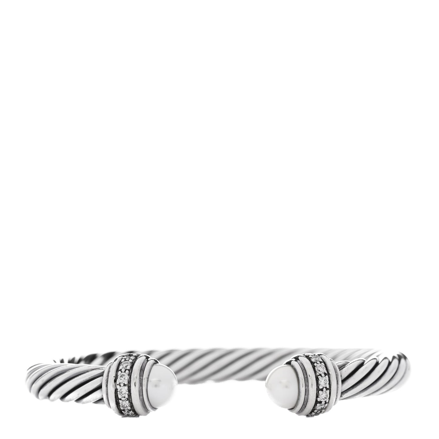 Sterling Silver Diamond Cultured Pearl 7mm Cable Classics Bracelet