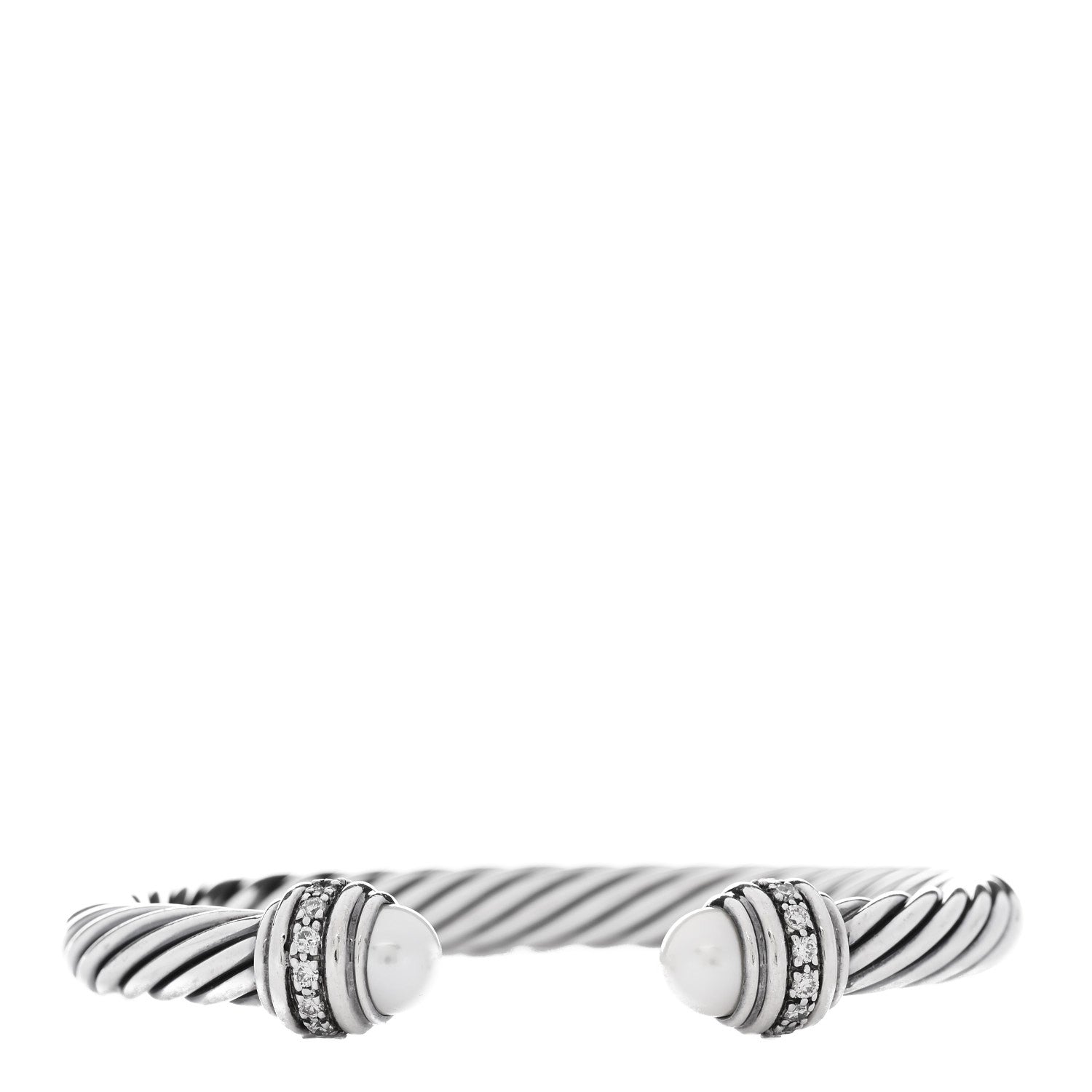 David Yurman Sterling Silver Diamond Cultured Pearl 7mm Cable Classics Bracelet 1 of 4
