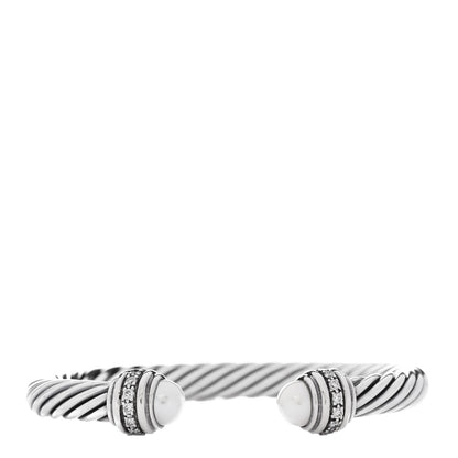 David Yurman Sterling Silver Diamond Cultured Pearl 7mm Cable Classics Bracelet 1 of 4