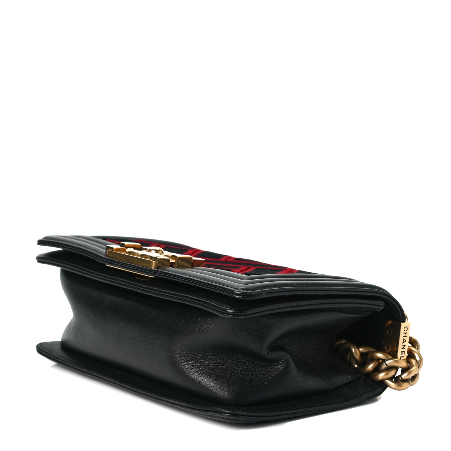 Chanel Calfskin Velvet Small Boy Flap Black Red 3 of 8
