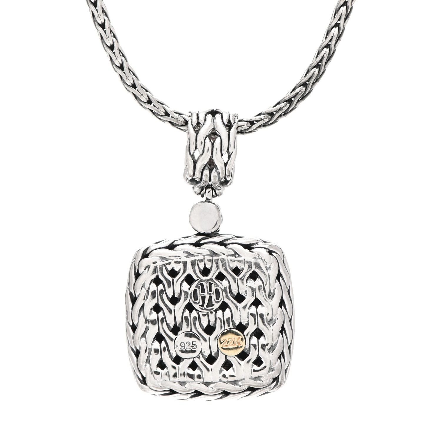 Sterling Silver 22K Yellow Gold Palu Square Hammered Pendant Necklace