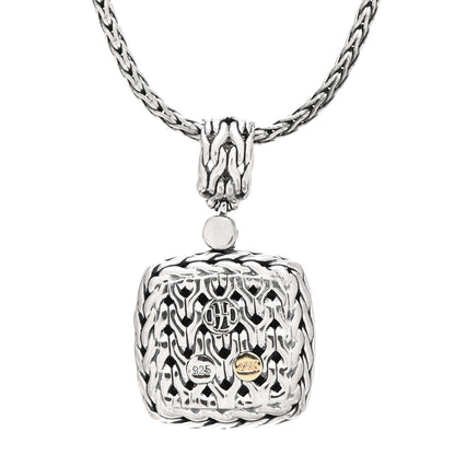 John Hardy Sterling Silver 22K Yellow Gold Palu Square Hammered Pendant Necklace 4 of 5