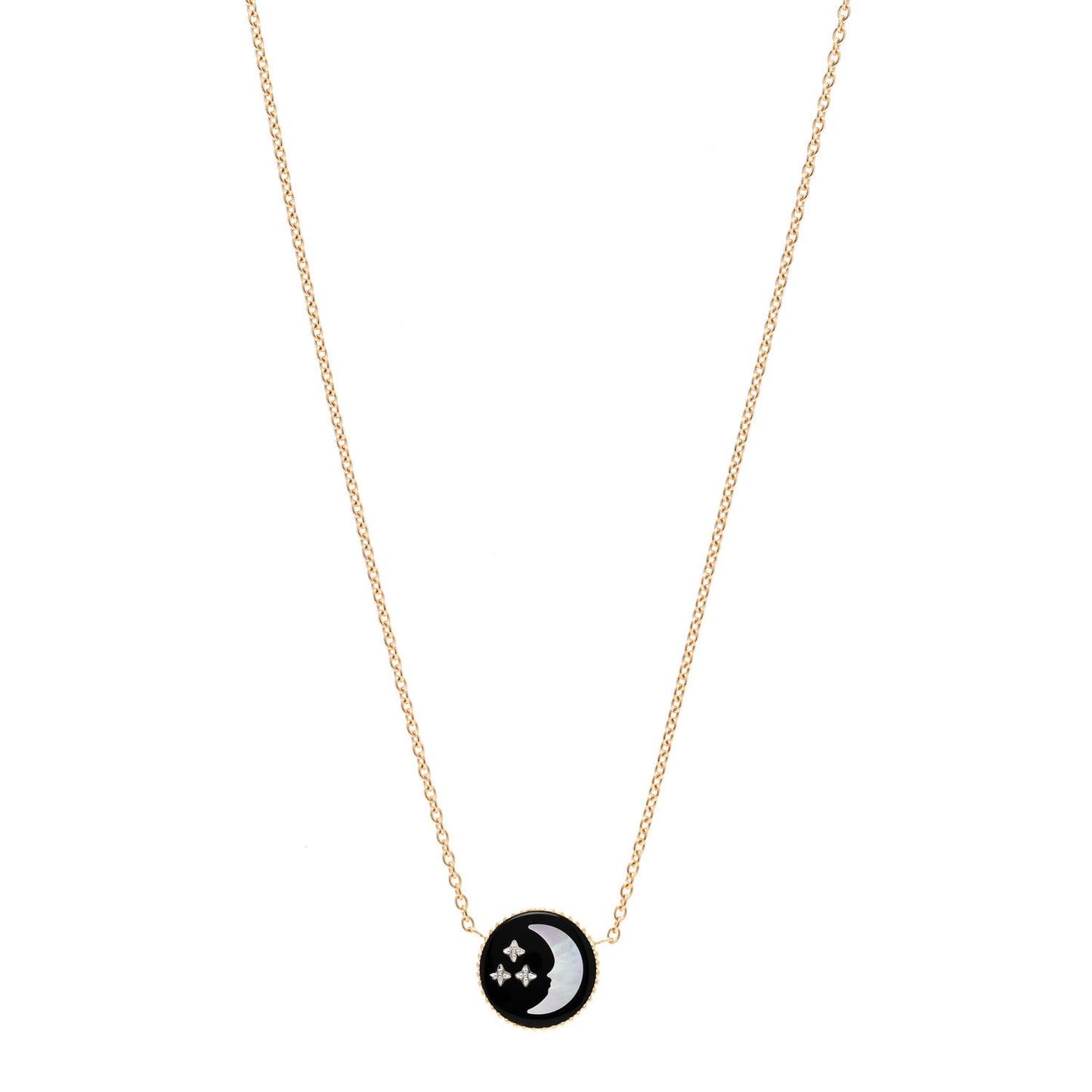 18K Yellow Gold Diamond Black Onyx Mother of Pearl Rose Celeste Pendant Necklace